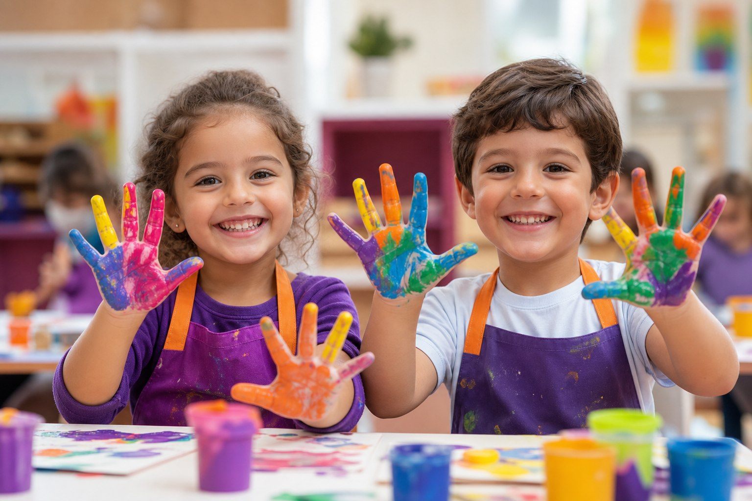 Children enjoying colorful creative activities